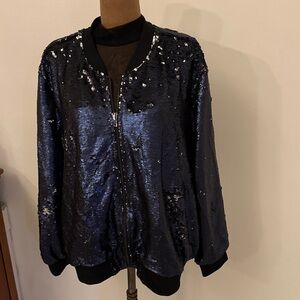 Elegant Navy Sequin Bomber Jacket